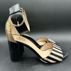 Frances Valentine Blanche Ankle Strap Block Heel Ponyhair Printed Sandal 6.5